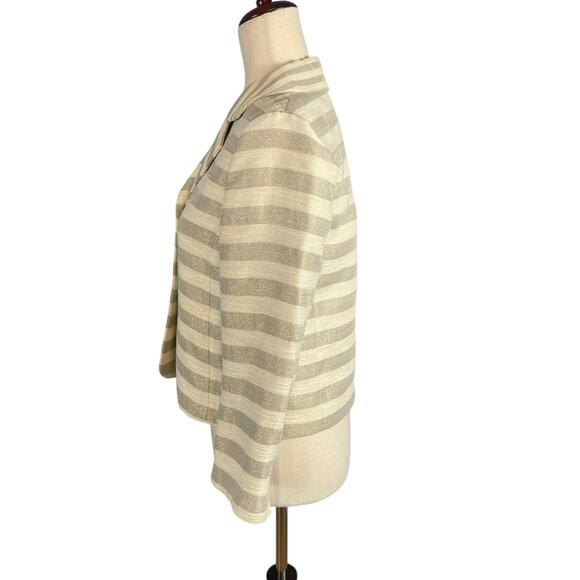 Marella Shimmering Striped Blazer Jacket Cropped 3/4  Sleeve Snap Front Size 4 - Picture 4 of 8